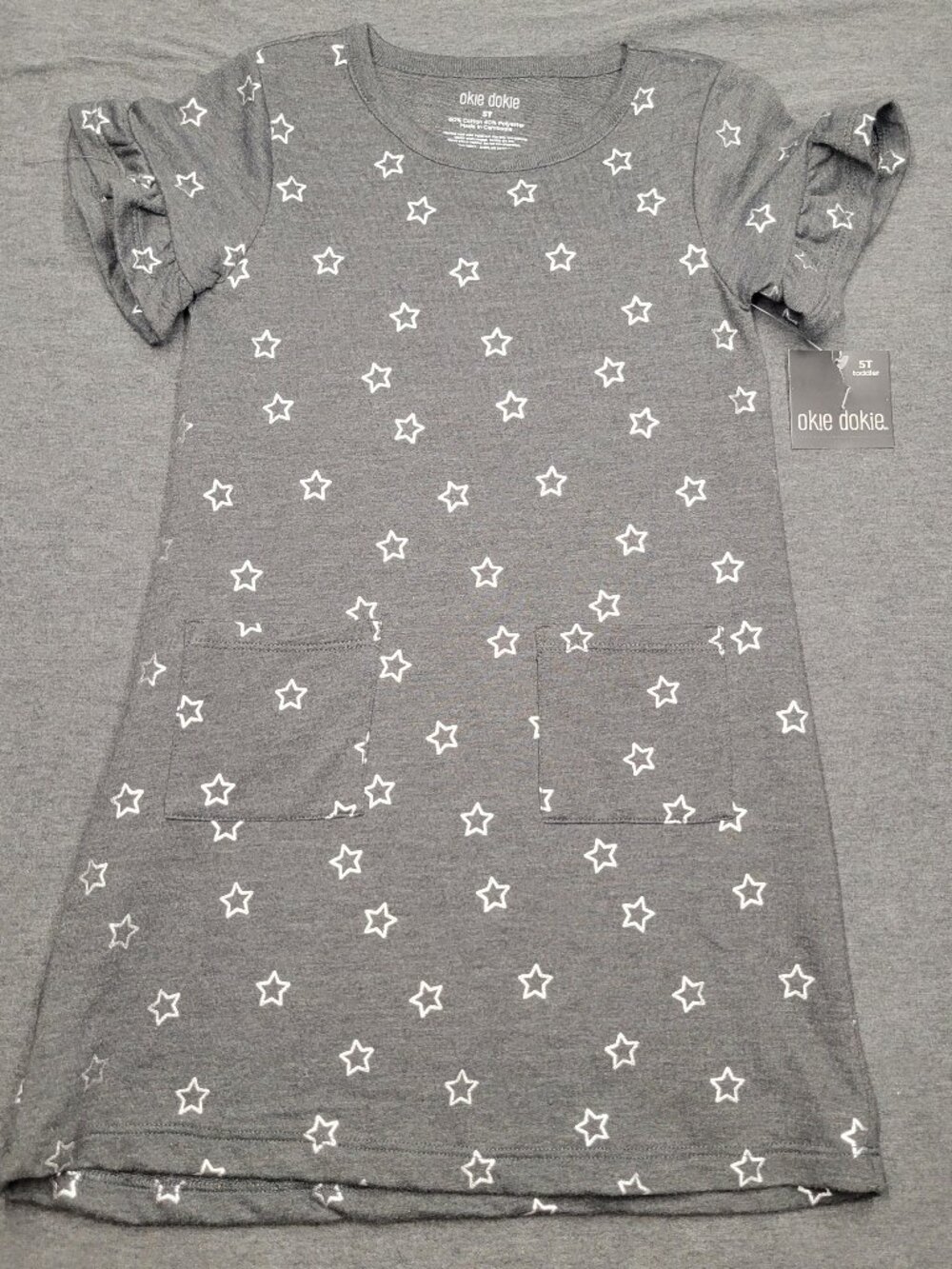 Toddler girls dress, okie dokie, size 5t, gray and silver, new with tags